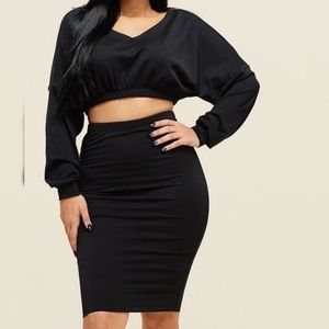 Long sleeve slouchy top and skirt two piece set